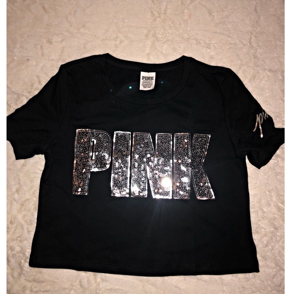 Black and silver sequin PINK Crop Top!